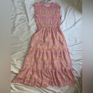 Elegant Pink and Yellow Floral Dress